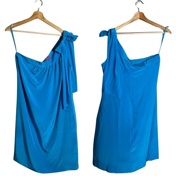 Banana Republic Trina Turk 100% Silk One Shoulder Mini Dress Women's 14 Blue - Picture 1 of 12